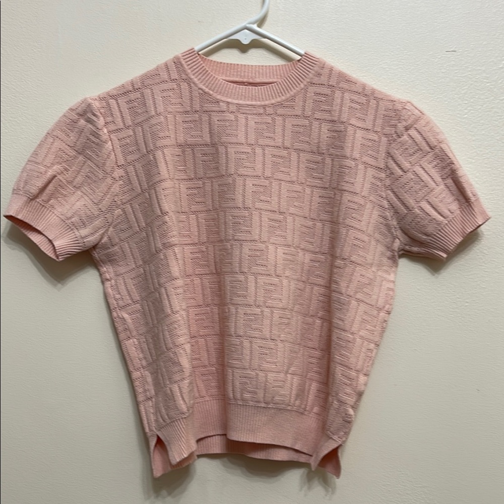 Fendi Light Pink Logo Knit Top size M